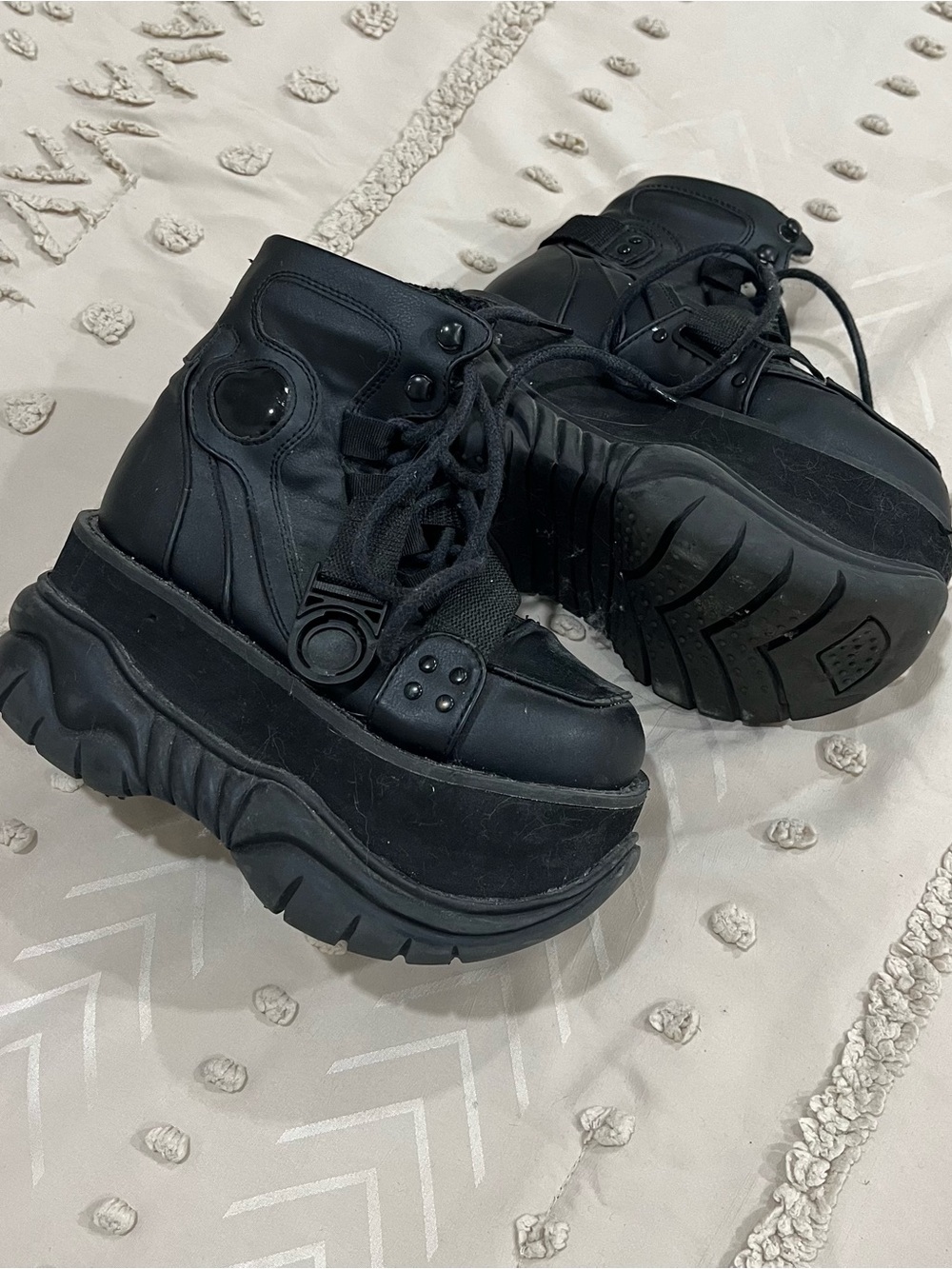 Demonia Black Chunky Platform Lace-Up Boots